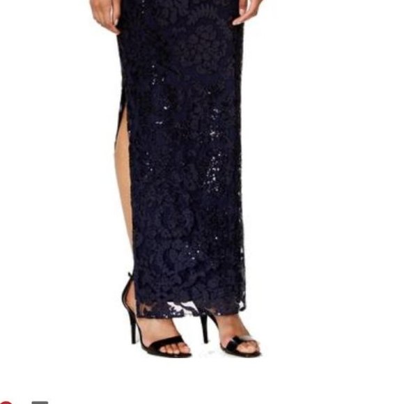 Embroidered Lace Sequin Evening Gown,size2 - Picture 3 of 7